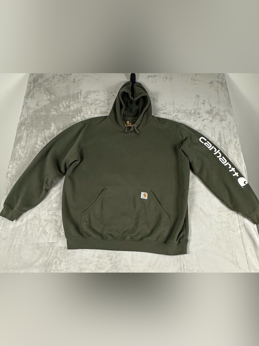 Carhartt Olive Hooded Pullover Sweatshirt with Front Pocket
